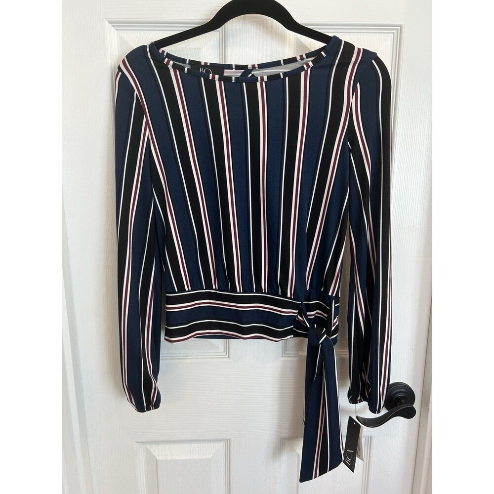 Woman’s Long Sleeve Front Tie Striped Blouse BCX Style